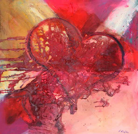 Titel: „Strahlendes Herz“ 80 x 80 cm Acryl auf Leinwand gespachtelt Foto oder Repro: Andrea Pollak