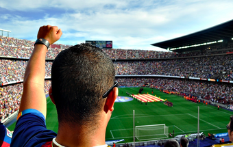 Fußballfan im Stadion. Fan im Stadion jubelt für seinen Verein.