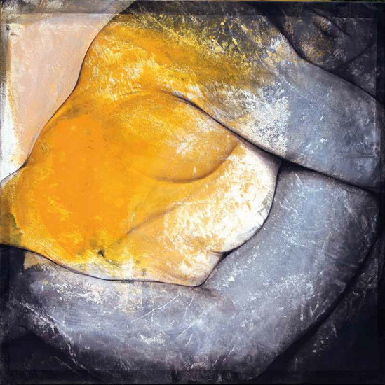 Etienne Gros, 2014, „Contact gris blanc“, Mischtechnik auf Leinwand, 100 x 100 cm, Foto oder Repro: Galerie Hegemann
